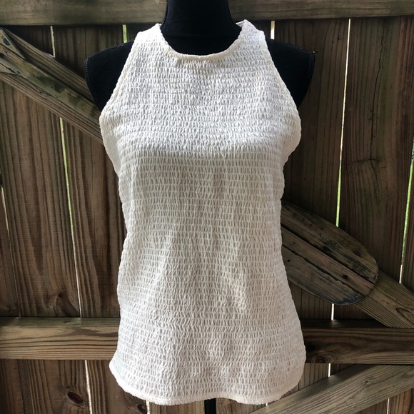 INC International Concepts White Sleeveless Smocked Blouse Size L - Picture 1 of 4